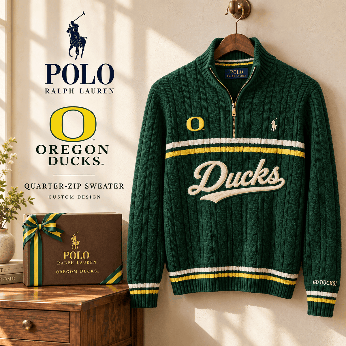 ORD Premium Varsity Cable-Knit Quarter-Zip Sweater NHVH